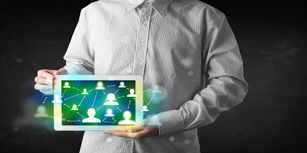 Customer data network visual showing connected user profiles to compare choosing a customer data platform or loyalty program first.